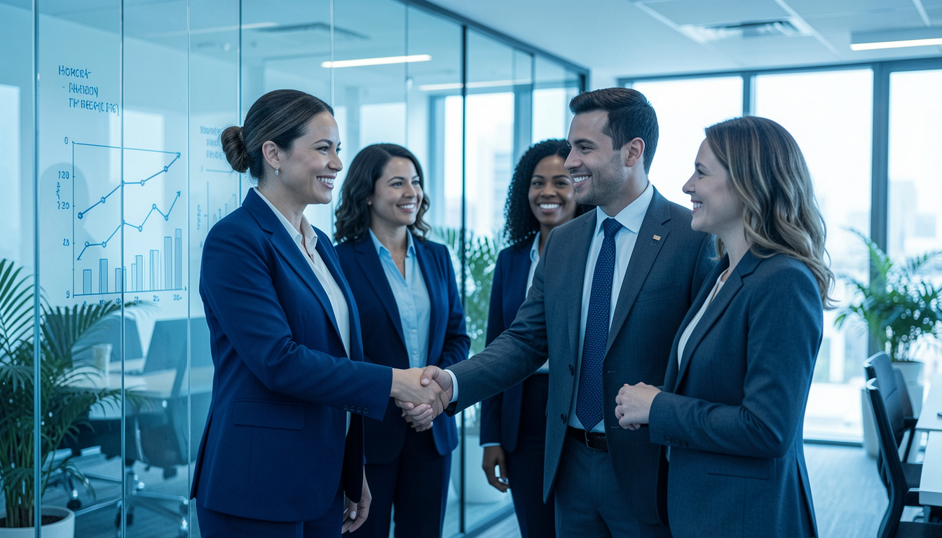 Business professionals sealing a partnership with a handshake