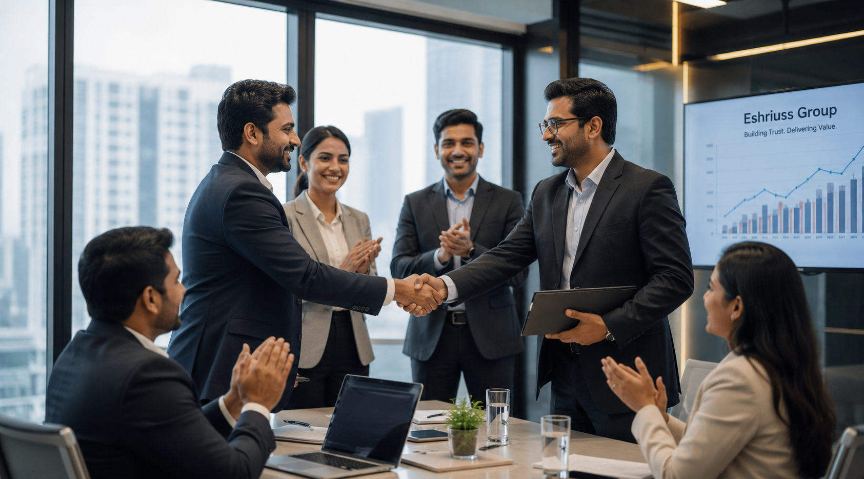 Eshiruss Group professionals collaborating in a modern financial office